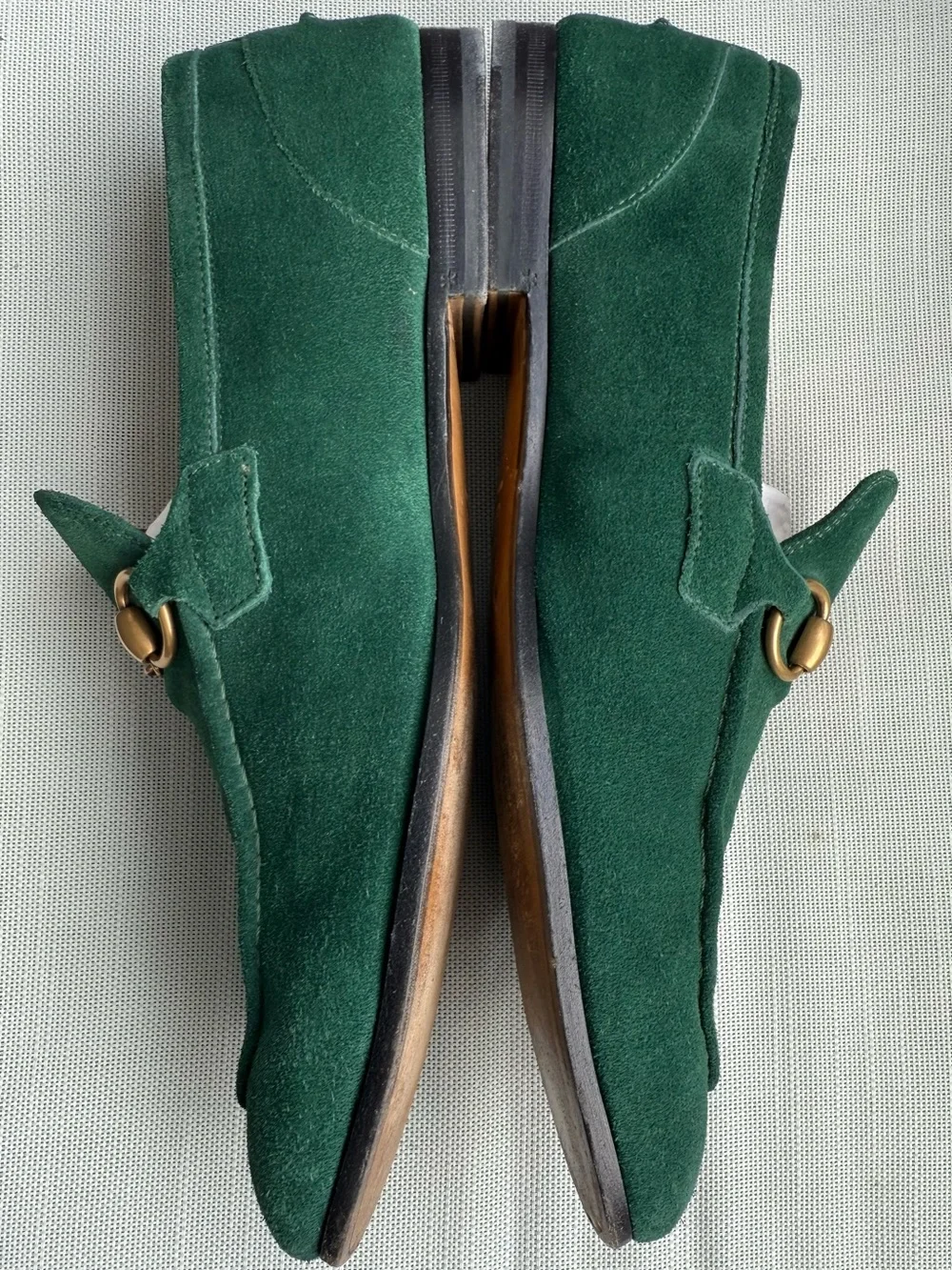 Men's Vintage Green Suede Bit Loafers Size 9.5